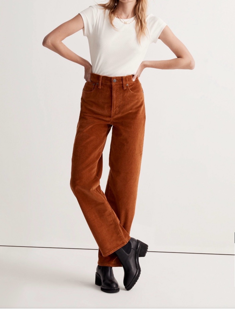 Madewell Perfect Vintage Wide Leg Corduroy in Rust Brown